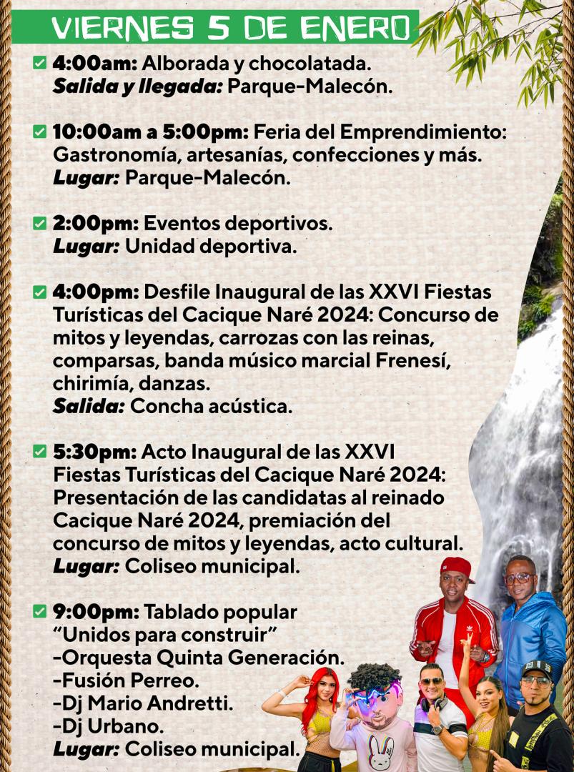 Programación XXVI Fiestas Turísticas del Cacique Naré 2024