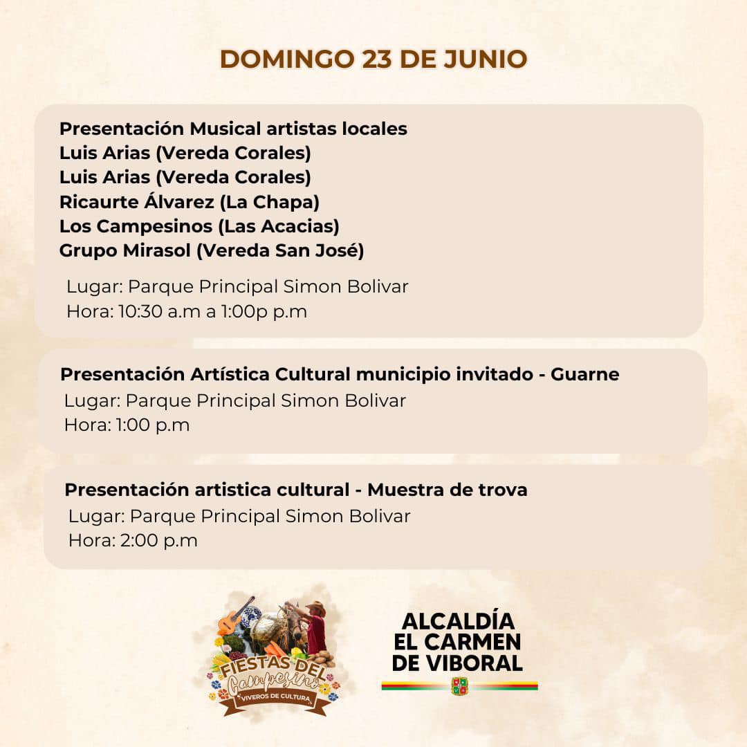 Programación Fiestas del Campesino en El Carmen de Viboral 2024