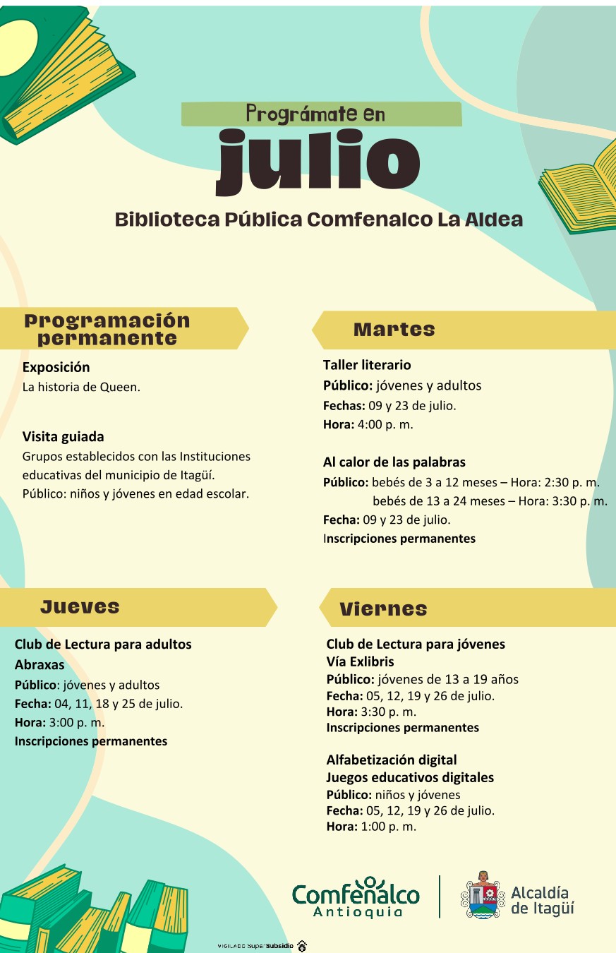 Agenda julio Biblioteca Pública Comfenalco La Aldea