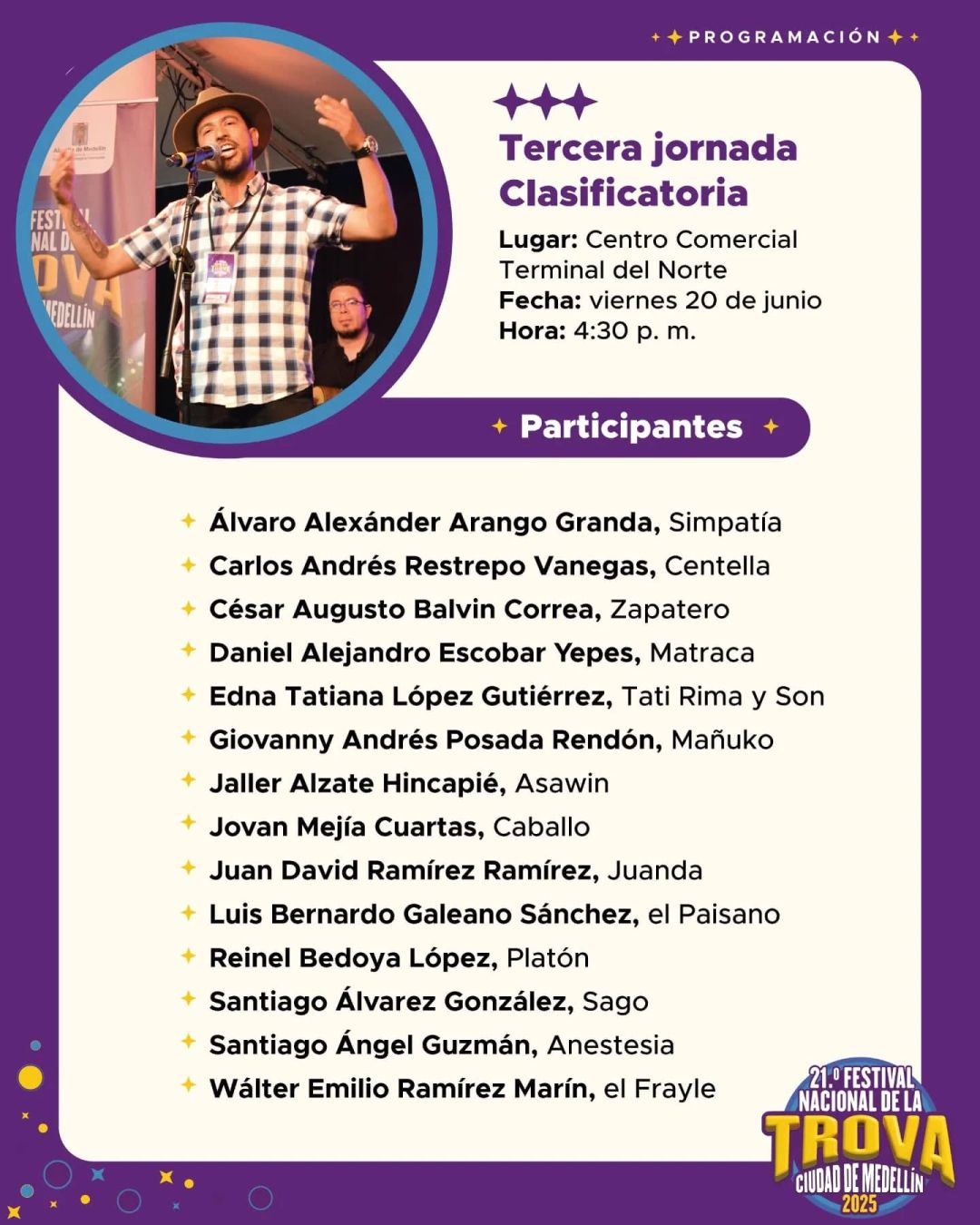 Programación 21.º Festival Nacional de la Trova Ciudad de Medellín 2025