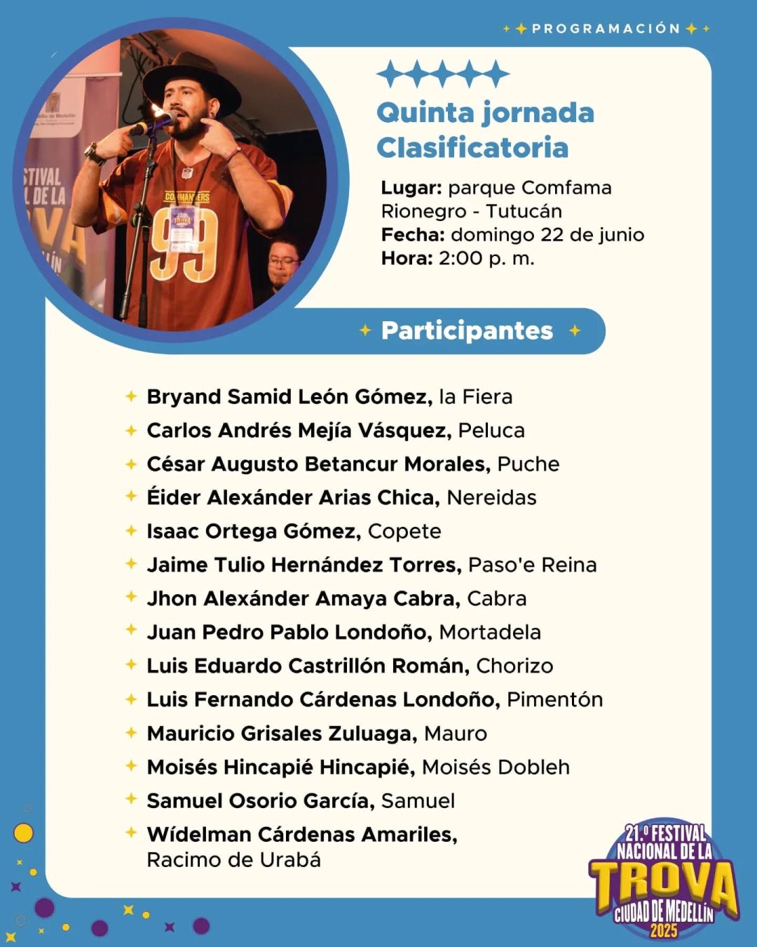 Programación 21.º Festival Nacional de la Trova Ciudad de Medellín 2025