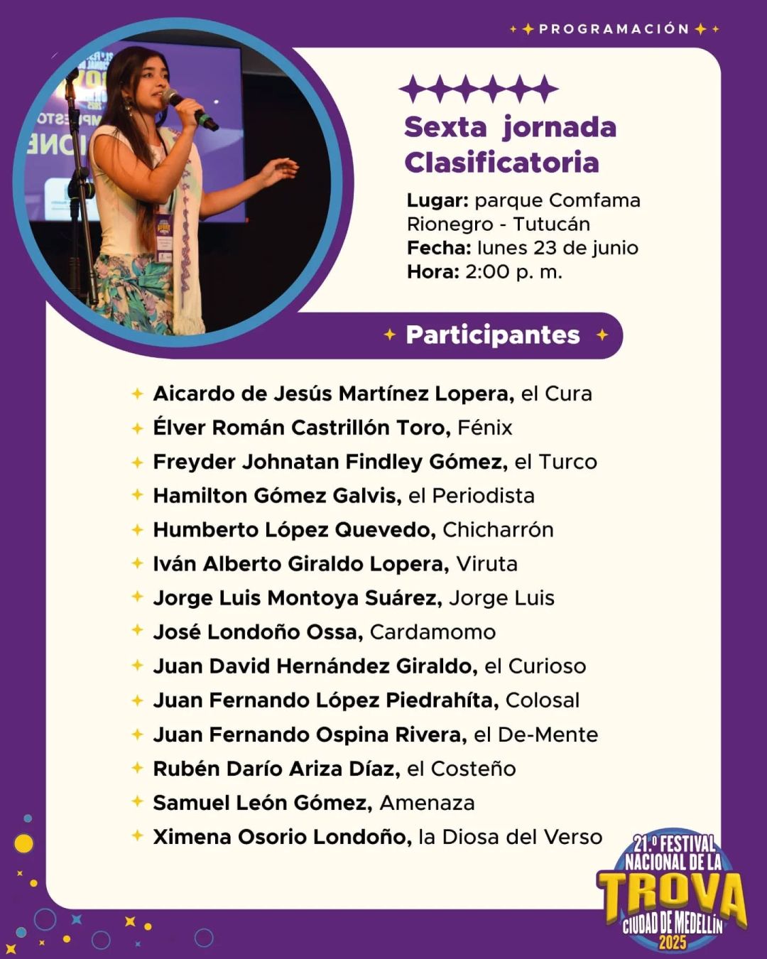 Programación 21.º Festival Nacional de la Trova Ciudad de Medellín 2025