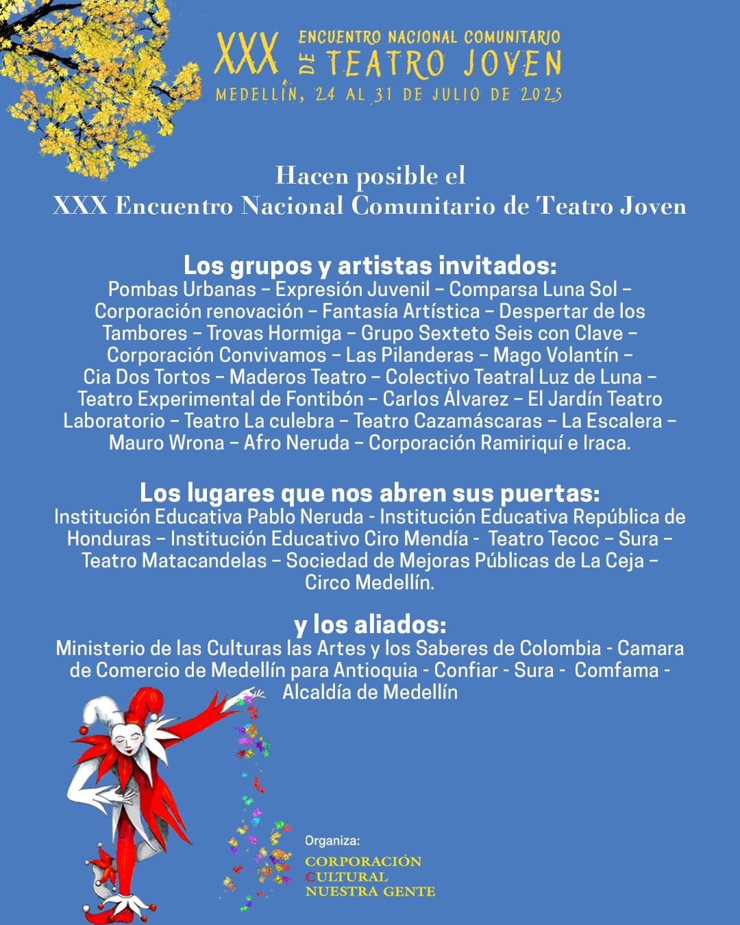 Programación XXX Encuentro Nacional Comunitario de Teatro Joven