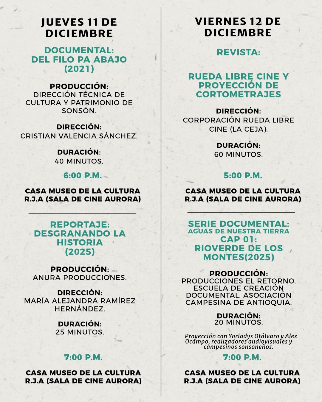 Programación VII Festival de Cine de Sonsón