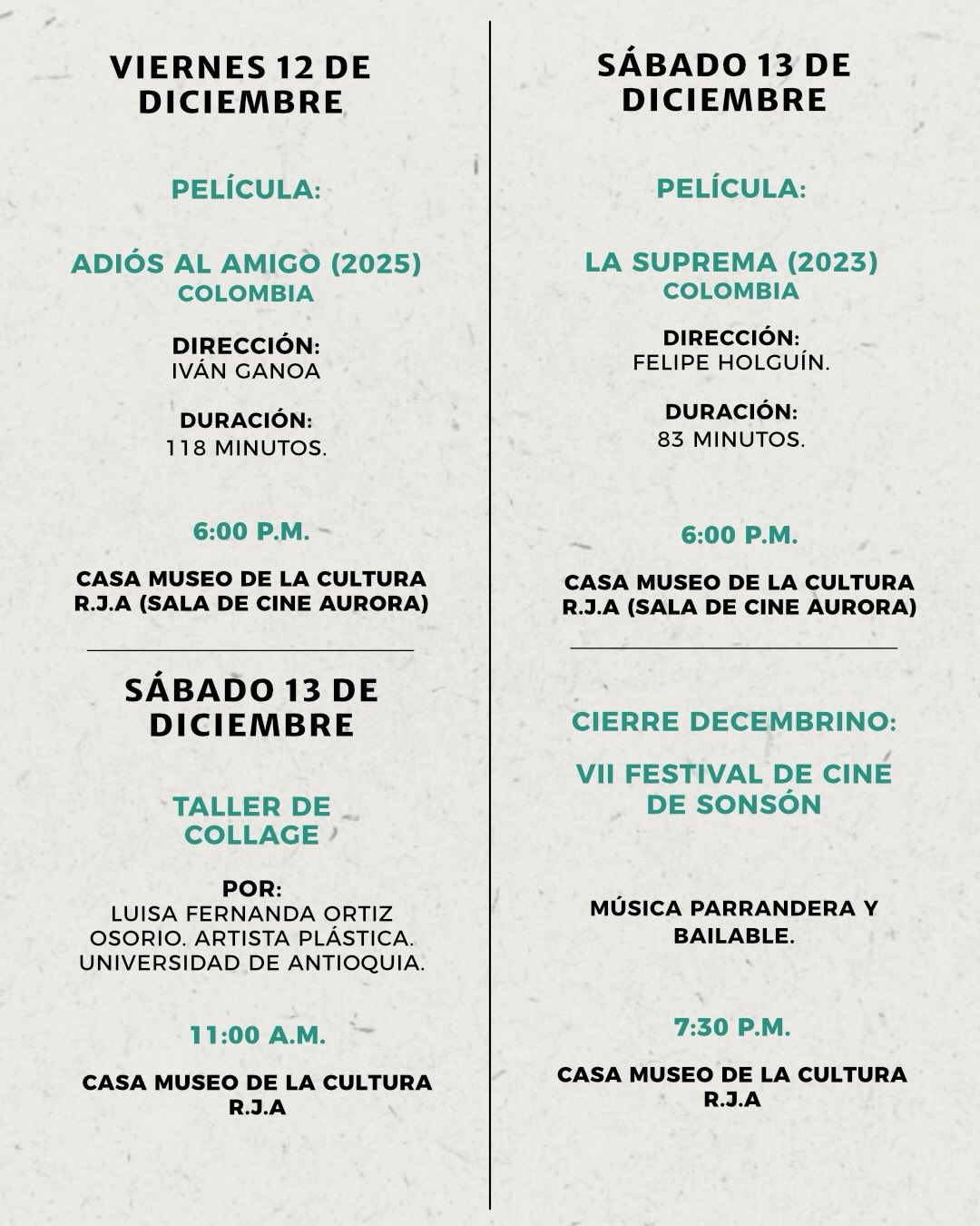 Programación VII Festival de Cine de Sonsón