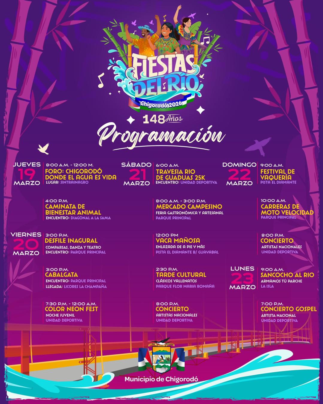 Programación Fiestas del Río Chigorodó 2026