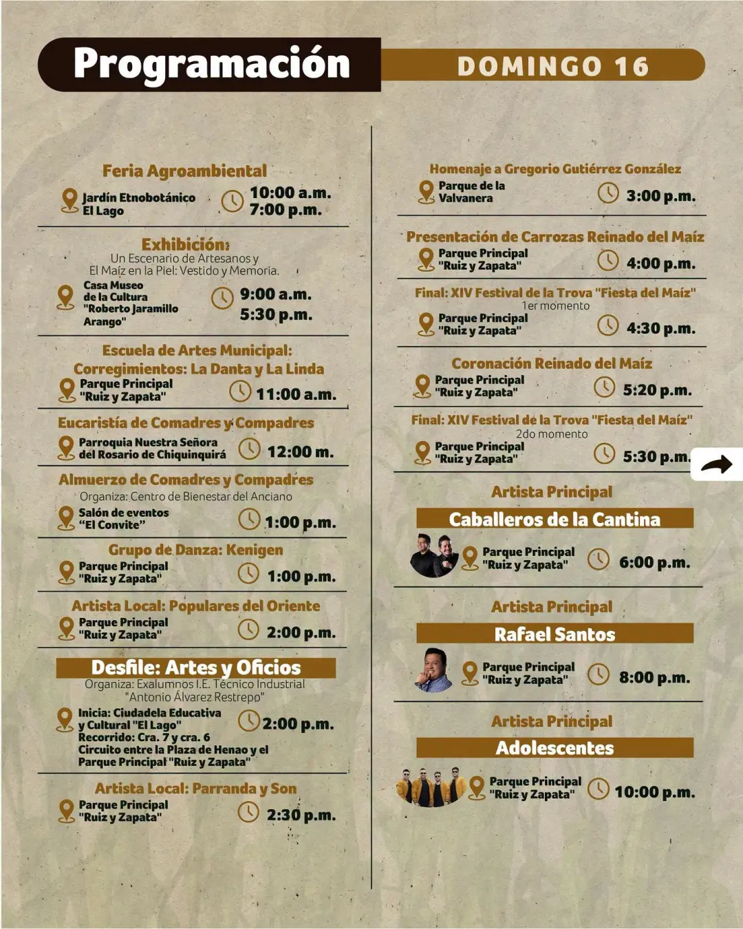 Programación Fiestas del Maíz 2026