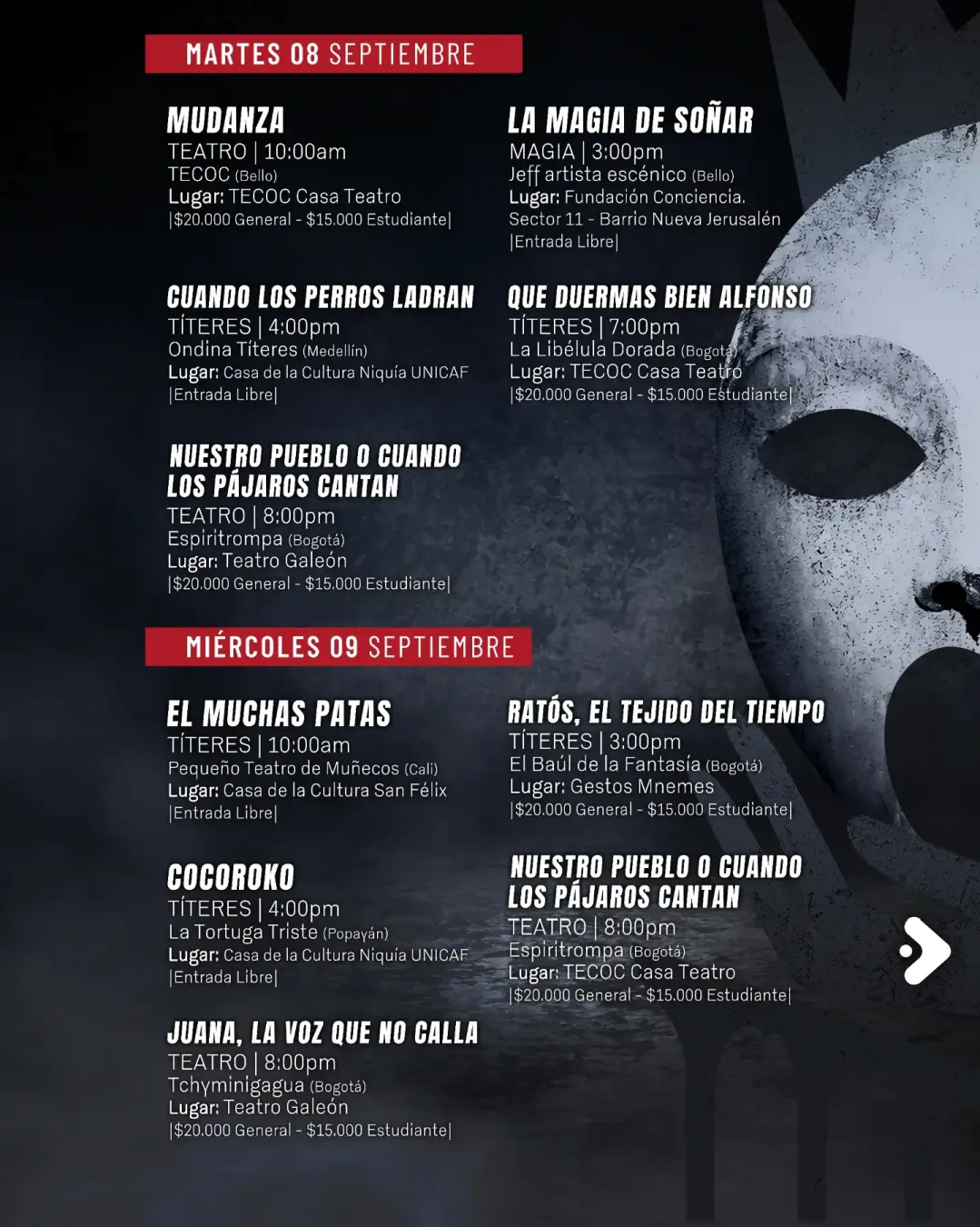 Programación 20° Festival Internacional El Teatro se Toma a Bello 2026